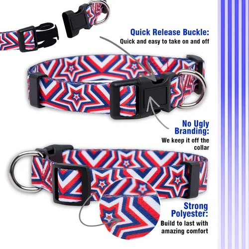 Miniatura 4 de Native Pup Collar de Perro con Bandera Americana - Rojo, Blanco y Azul - Collares Patrióticos para el 4 de Julio, EE.UU. - Ajustable para Perros