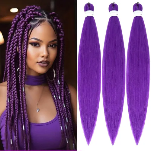 Miniatura 23 de Extensiones de cabello trenzado preestiradas para mujer, trenzas de caja, suave, sintético, sin nudos, textura Yaki, ajuste de agua caliente