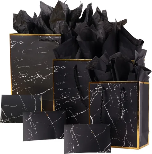 Miniatura 9 de ysmile Bolsa de regalo negra para hombres, bolsa de papel de gran tamaño con papel de seda para cumpleaños, aniversario, 16 pulgadas, día del padre