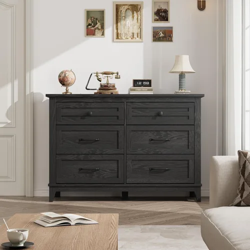 Miniatura 3 de GarveeHome Cómoda de 6 cajones para dormitorio, cómoda de 47 pulgadas de ancho con almacenamiento independiente, baúl de almacenamiento de madera