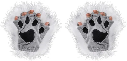 Miniatura 105 de Guantes de garra para disfraz de Halloween, medio dedo, lobo, oso, gato, guantes, guantes de piel sintética para mascarada, cosplay, utilería de mano