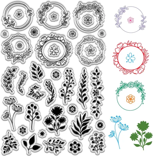 CRASPIRE Sellos transparentes de flores, corona, hojas, plantas, matasellos reutilizables, sellos de silicona transparente para diario, decoración