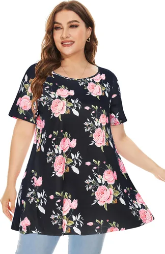 Miniatura 4 de Blusas de talla extragrande para mujer, camisas de túnica manga corta, informal, estilo floral, blusas fluidas