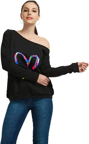 Miniatura 3 de Magicmk - Sudadera de hombro descubierto y mangas largas, con estampado de labios de mujer, en talla extragrande, para mujer