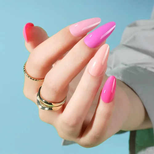 Miniatura 3 de FANDAMEI - Uñas de presión, 576 uñas postizas en 24 colores, uñas acrílicas de almendra de longitud media, cobertura completa, brillantes