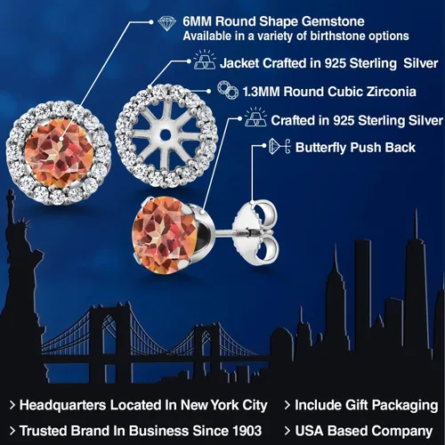 Miniatura 162 de Gem Stone King Aretes redondos de plata de ley 925 de 0.236 in con piedra natal extraíble para mujer