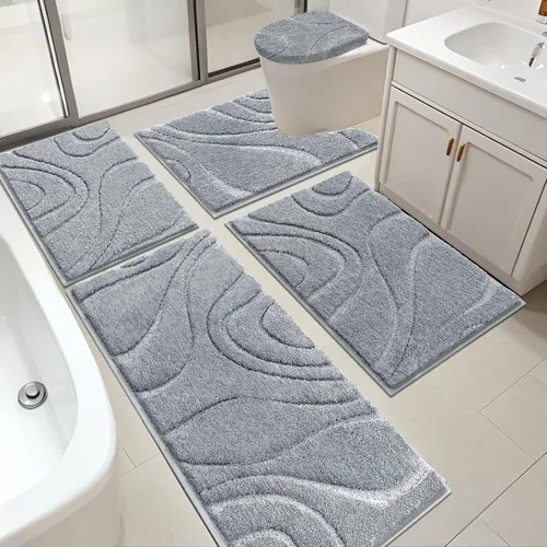 Juego de alfombras de baño HEBE de 5 piezas, tapete de baño de microfibra suave y absorbente para el baño, juego de alfombras de baño antideslizante