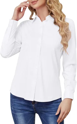 Miniatura 2 de Camisas con botones para mujer, sin arrugas, de manga larga, elásticas, para negocios, oficina, formal, blusas de trabajo