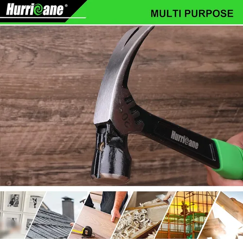 Miniatura 9 de HURRICANE Martillo de garra de 20 onzas con soporte magnético para clavos, martillo de garra recta con mango absorbente de golpes, martillo forjado