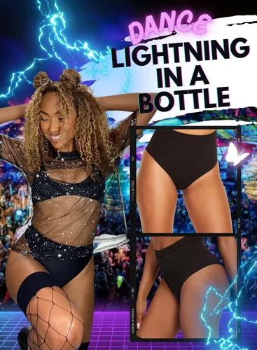 Miniatura 3 de Pantalones cortos para mujer, sexy, rave, color negro, para yoga, baile, bikini de cintura alta, traje de concierto de música