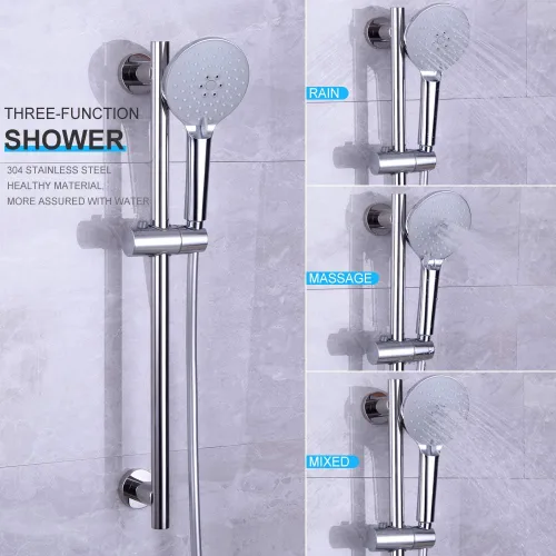 Miniatura 2 de Barra de diapositiva de ducha con tres funciones de masaje de mano cabezal de ducha ajustable SUS 304 acero inoxidable pulido D500011C Cromado
