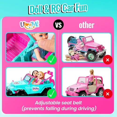 Miniatura 4 de ULOVEME Autos RC - Auto a control remoto con muñeca de 5.5 pulgadas para niñas, 2.4GHz Je ep RC Cars - Autos de juguete de control simple para niños