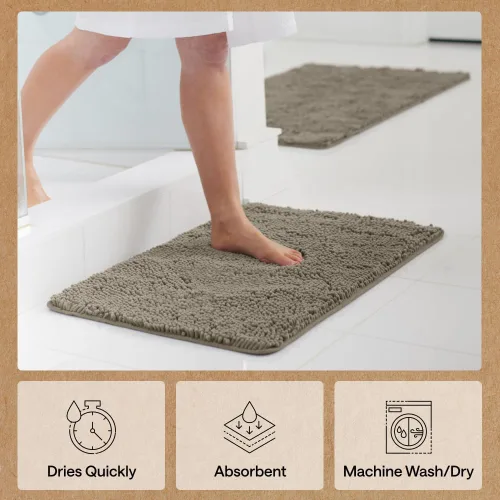 Miniatura 115 de Gorilla Grip - Tapete de baño de felpilla gruesa, suave y absorbente, secado rápido, de microfibra, con reverso de caucho, para piso de ducha, Nube