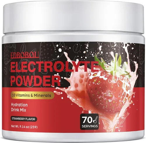 Polvo de electrolitos sin azúcar, sabor fresa, 70 porciones, refrescante mezcla de hidratación con potasio, sodio y magnesio, suplemento de