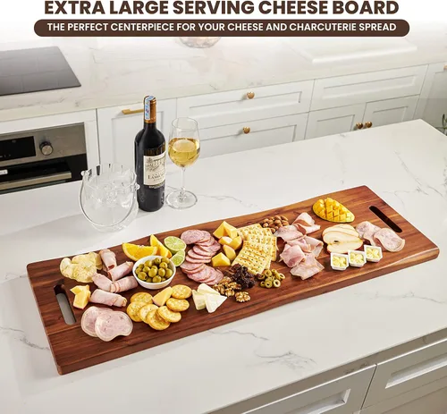 Miniatura 5 de Tidita Tabla de embutidos grande de 36" de madera de acacia con asas - Tablas de servir de queso de madera extra largas - Bandeja rectangular