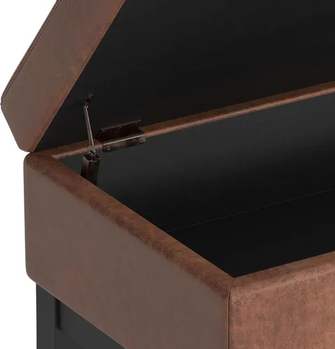 Miniatura 10 de SIMPLIHOME Oregon - Banco otomano de almacenamiento con bandeja, banco otomano rectangular de cuero vegano de 42 pulgadas de ancho, color marrón