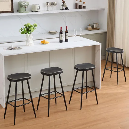 Miniatura 27 de FIRAVOE Juego de 2 Taburetes de Bar, Taburetes de Bar Modernos de 24" de Altura de Mostrador, Taburetes de Montar sin Respaldo de Cuero Sintético