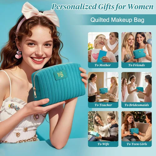 Miniatura 7 de Bolsa de maquillaje de viaje personalizada con inicial, bolsa de cosméticos para adolescentes de 15, 16, 17, 18, 19, 20, 21 años, regalos de moda