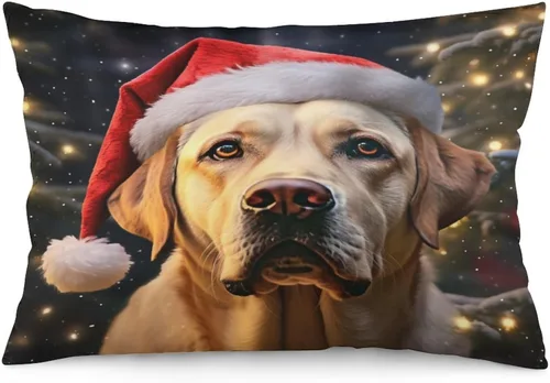 Miniatura 15 de Yellow Lab - Fundas de cojín de Navidad de 12 x 20 pulgadas, diseño de retrato de perro amarillo serio, labrador retriever, fundas de almohada