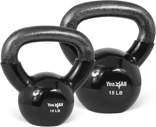Miniatura 18 de Yes4All - Juego de pesas rusas recubiertas de vinilo, set combinado para entrenamiento corporal completo, fuerza de agarre, flexiones y ejercicios