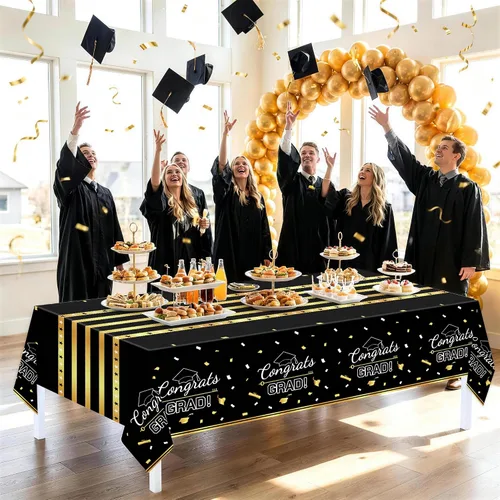 Miniatura 2 de Childom Paquete de 3 manteles de graduación, decoraciones de graduación de clase de 2026, decoraciones de fiesta de graduación, 54 x 108 pulgadas