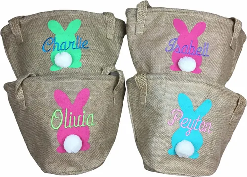 Miniatura 5 de Cesta de Pascua personalizada para niños, bordada rosa niñas y niños pequeños bolsas de regalo azul bebé verde