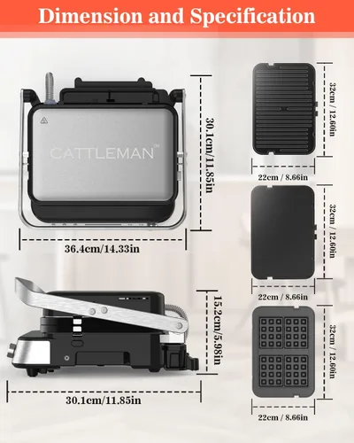 Miniatura 2 de Panini Press Grill Sandwichera con placas extraíbles, 1600 W, parrilla interior 6 en 1 con termómetro de carne, parrillas de contacto eléctricas