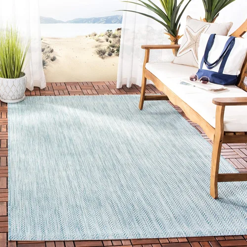 Miniatura 28 de SAFAVIEH Alfombra Lavable para Exteriores Colección Courtyard - Pasillo de 2'3" x 6'7", Azul Marino y Gris, No Desprende Pelusa y Fácil Limpieza
