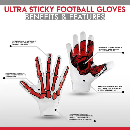 Miniatura 6 de Glorious Traders Adult & Youth Football Gloves - Ultimate Performance Booster with Super Sticky Grip Blanco y rojo