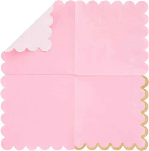 Miniatura 8 de Sparkle and Bash Servilletas de cóctel rosadas de 5 x 5 pulgadas, 100 unidades, 3 capas festoneadas, rosa y dorado, servilletas para bebés