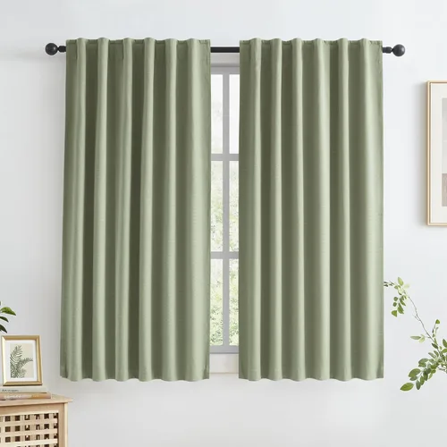 Miniatura 101 de Paneles de cortinas de ventana 100% opacas, con trabillas traseras, bolsillo para barra, gancho, cinturón, aspecto plisado, cortinas para sistema