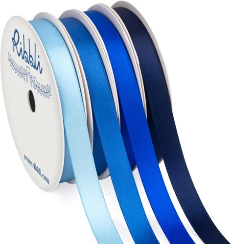 Ribbli Cinta de satén azul de 3/8 pulgadas x 4 rollos en total 40 yardas, cinta azul bebé/azul real/azul eléctrico/azul marino para envolver y Azul
