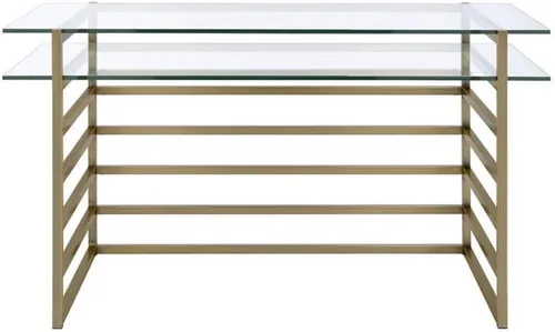 Miniatura 4 de Acme Shona Escritorio rectangular de cristal con 1 estante en oro antiguo y transparente