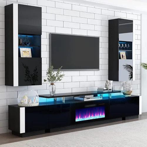Miniatura 5 de AMERLIFE Soporte de TV con chimenea de 36 pulgadas, luces LED modernas para centro de entretenimiento de 70 pulgadas, armario de consola de TV de 2