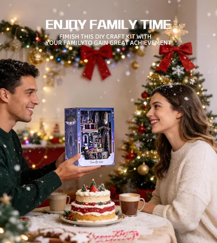 Miniatura 8 de Spilay Kits de rincón de libros para adultos, Luna Tarot Book Rook con luz LED y cubierta antipolvo, rompecabezas de madera 3D, kit de casa