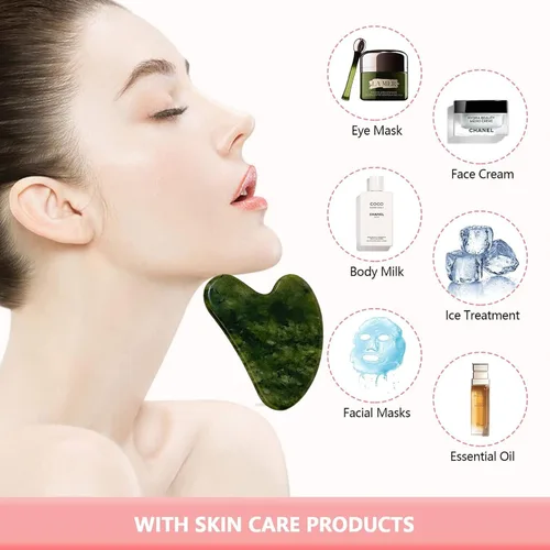 Miniatura 5 de OXT Gua Sha, herramientas faciales Gua Sha de primera calidad, herramienta de guasha para cara mejorada, piedra de jade natural Guasha (verde oscuro)