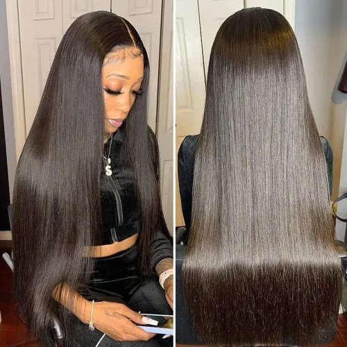Miniatura 15 de Iris Queen Pelucas de cabello humano lacio HD 12A 13x4 con encaje frontal transparente de densidad 180 con cabello de bebé para mujer, color negro