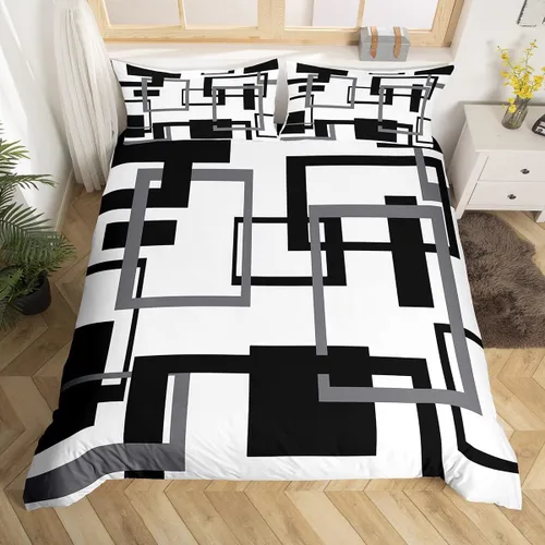 Miniatura 27 de Erosebridal Funda de edredón a rayas color negro y beige, funda de edredón bohemia moderna geométrica abstracta para mujeres, hombres y adultos