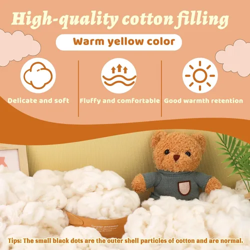 Miniatura 5 de Algodón de 4.4 libras para relleno de almohada, relleno de algodón natural suave, relleno de fibra cálida de algodón para animales de peluche