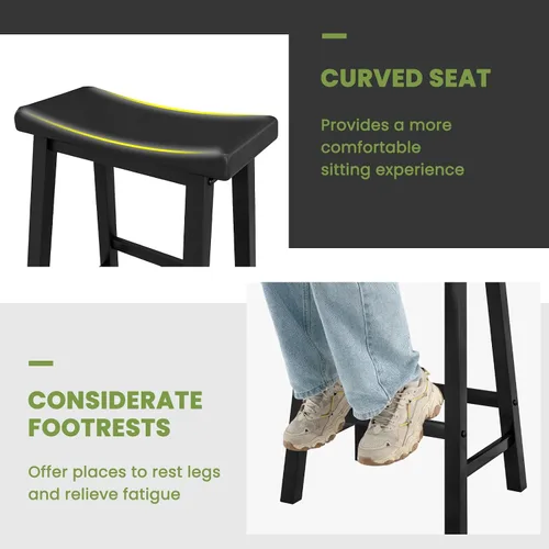 Miniatura 6 de COSTWAY Juego de 2 taburetes de silla de montar de 24 pulgadas de altura de mostrador con patas de madera maciza y reposapiés, taburetes modernos