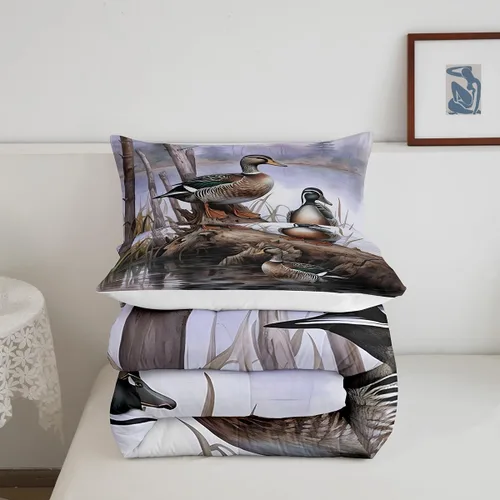 Miniatura 5 de Feelyou Juego de edredón de caza de patos para niñas y niños, edredón de patos de malardo, juego de ropa de cama de caza y pesca, juego de edredón