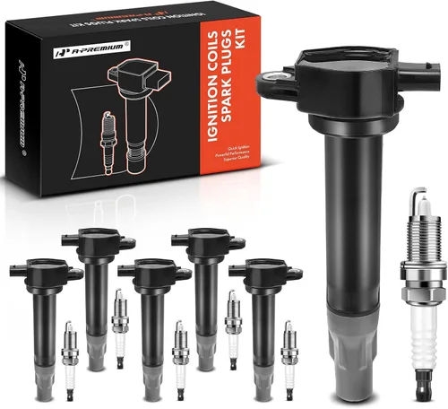 A-Premium Juego de 6 bobinas de encendido (negro) bujías de iridio compatibles con Chrysler 300 2006-2010, Sebring 2006-2010, Town & Country