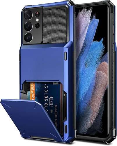 Miniatura 11 de Vofolen Funda tipo cartera para Galaxy S21 Ultra con 4 tarjetas, tarjetero con ranura para tarjeta de crédito, bolsillo trasero, doble capa, Negro