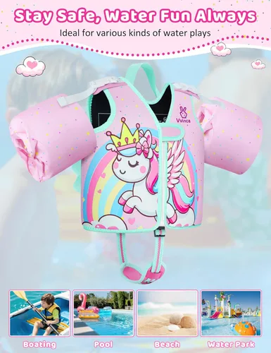 Miniatura 8 de Vvinca Toddler Swim Vest for Kids 24-50lbs,Toddler Floaties Puddle Pool Float Jumper 24-30-50 Pounds for Girls Boys Ages 1-5 with Detachable Arm