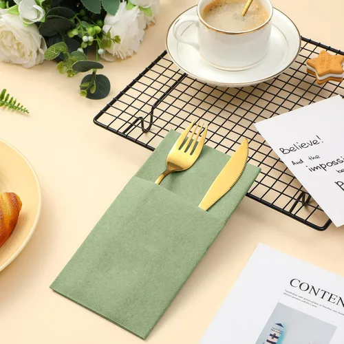 Miniatura 3 de Cindeer 150 piezas de servilletas de cena verde salvia con sensación de lino, bolsillo plano incorporado, servilletas de mano desechables de papel