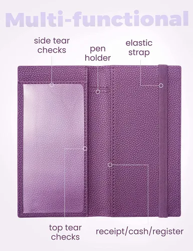 Miniatura 21 de Yarnic Funda para chequera personal, soporte para chequera con soporte para bolígrafo y divisor de plástico transparente integrado para cheques Rosa