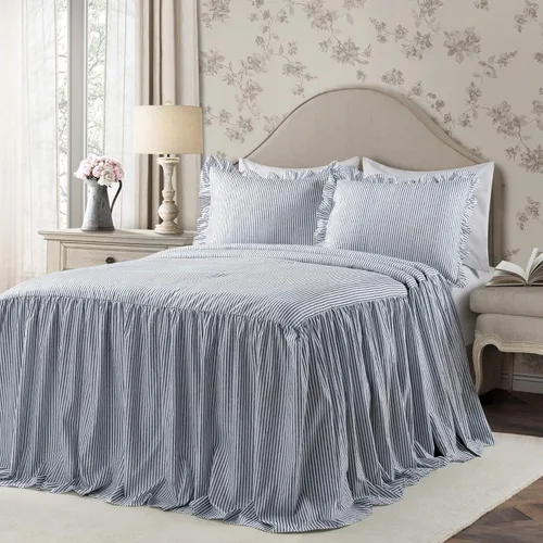 Miniatura 7 de Lush Decor - Juego de colcha de rayas de 3 piezas tamaño King, color azul lago - Juego de ropa de cama con volantes tamaño King - Ropa de cama a