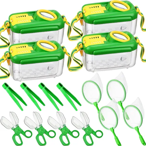Halloscume 4 juegos de atrapasueños para niños, estudiantes, kit de captura de insectos coleccionista de insectos con casa, red de mariposas,