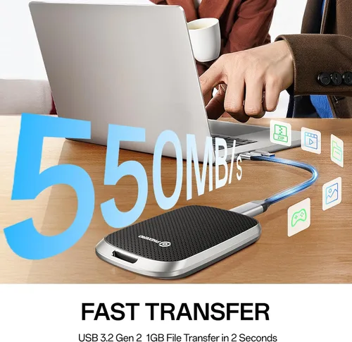 Miniatura 2 de PHIXERO SSD externo portátil de 2 TB hasta 550 MB/s, USB 3.2 Gen 2 USB C a C y A para smartphone/tablet/PC/portátil/cámara (negro)