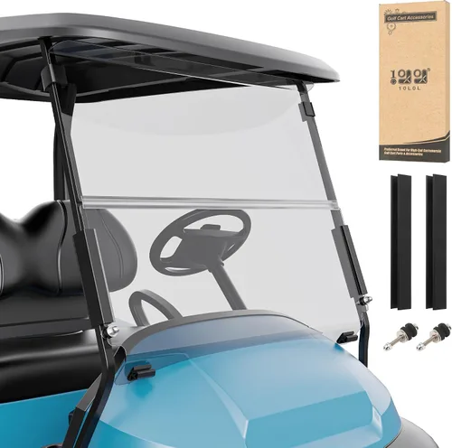 10L0L Parabrisas de carrito de golf para Club Car Precedent 2004 en adelante, Tempo, 2017 en adelante, diseño de bisagra de una pieza, Transparente